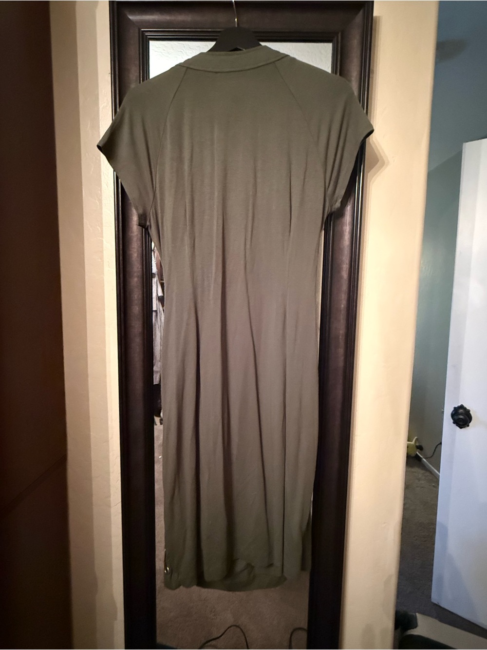 Carmen Marc Valvo Olive Green Ruched Wrap Dress XL - Picture 7 of 7
